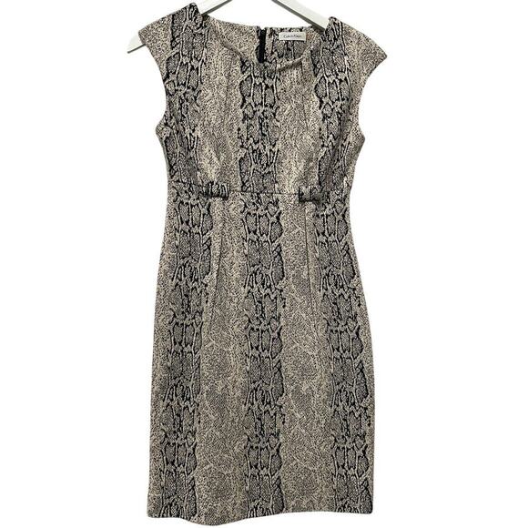 Calvin Klein Size 0 Snakeskin y2K Animal Print Sheath Dress Black Office Siren - Picture 1 of 14